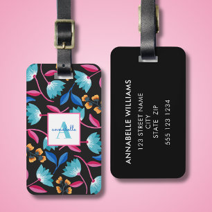 Étiquette À Bagage Modèle floral d'art folklorique monogramme