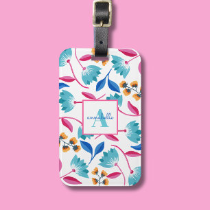Étiquette À Bagage Modèle floral d'art folklorique monogramme