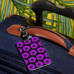 Étiquette À Bagage Modèle floral de géranium violet sur noir