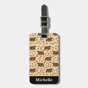 Étiquette À Bagage Modèle floral d'ours personnalisé
