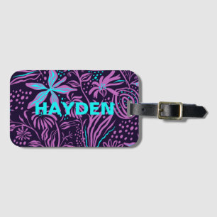 Étiquette À Bagage Modèle floral moderne violet foncé Personnalisé