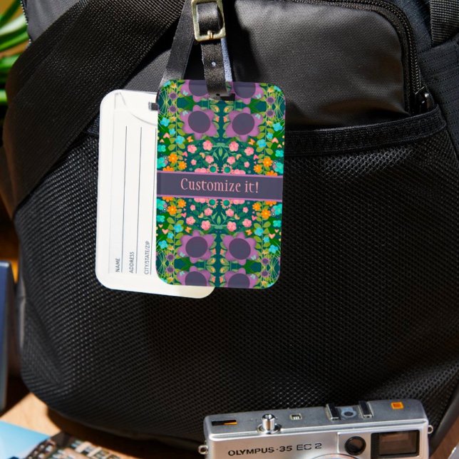 Étiquette À Bagage Modèle Floral Purple Personnalisé Nom Fun Inspiriv (Créateur téléchargé)