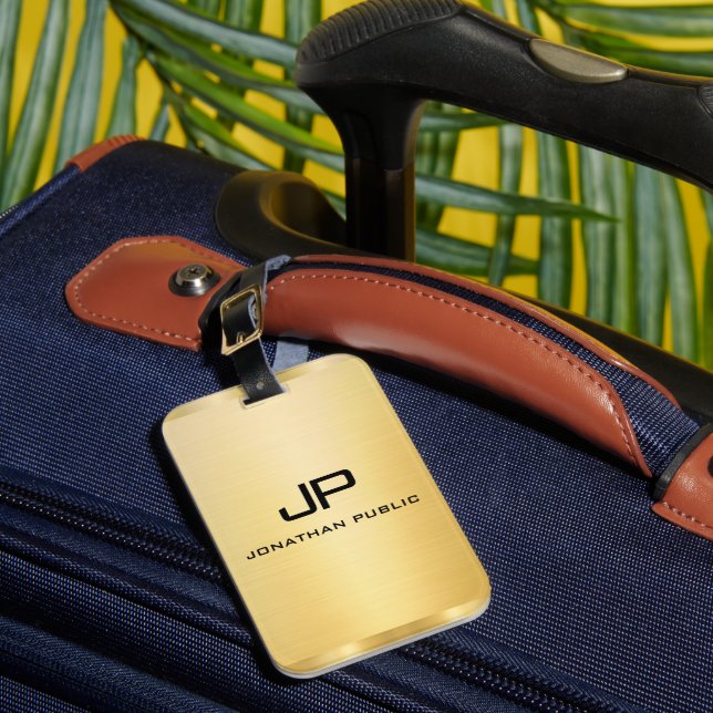 Étiquette À Bagage Modèle Monogramme moderne Look or personnalisé (Insitu Rectoal 1)