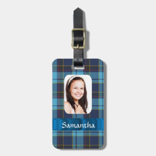 Étiquette À Bagage Modèle photo tartan bleu