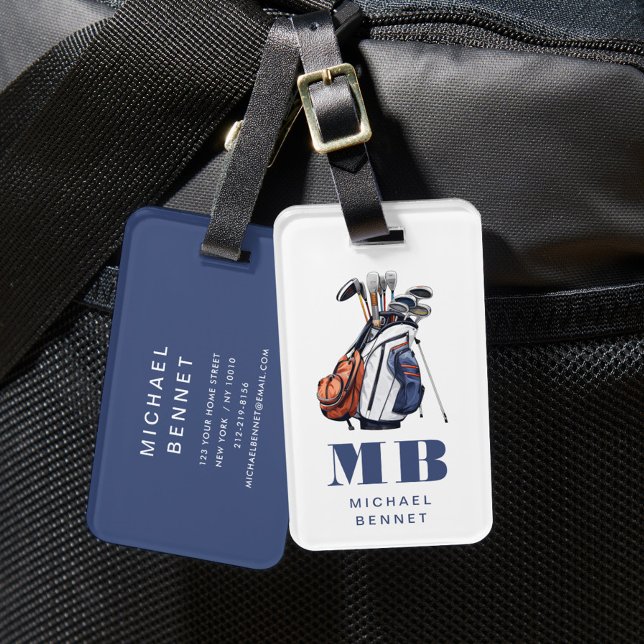 Étiquette À Bagage Modern Golfer Sport Monogram (Modern Golfer Sport Monogram Luggage Tag)