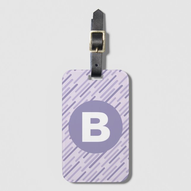 Étiquette À Bagage Modern Lilac Purple Diagonal Stripes Monogram (Devant Vertical)
