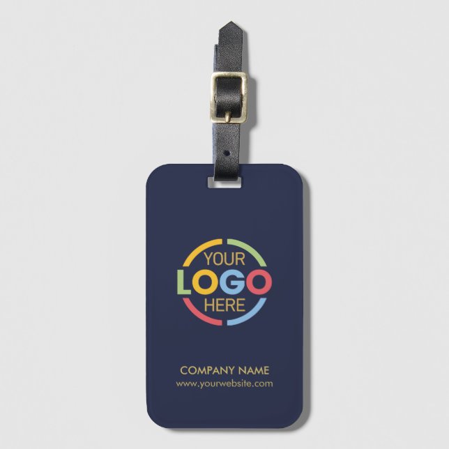Étiquette À Bagage Modern Minimal Navy Blue Business Logo Employee (Devant Vertical)