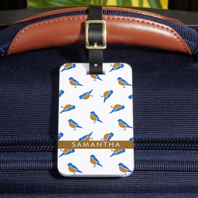 Étiquette À Bagage Modern Minimalist Eastern Bluebird Pattern (Insitu Rectoal 2)