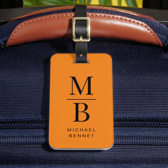 Étiquette À Bagage Modern Orange Monogram (Insitu Rectoal 2)