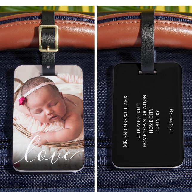 Étiquette À Bagage Modern Simple Script Love Baby Photo (Modern Simple Script Love Baby Photo Luggage Tag)