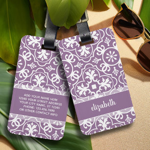 Étiquette À Bagage Modern Tile Motif Coordonnées - orchidée