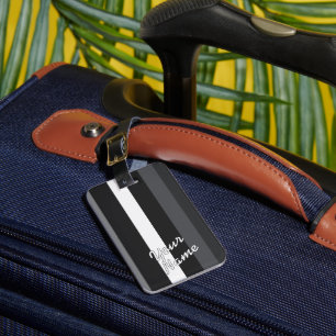Étiquette À Bagage Moderna Linear   Carbone & Obsidienne
