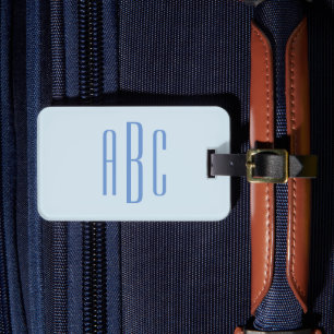 Étiquette À Bagage Moderne à trois lettres Monogramme bleu clair