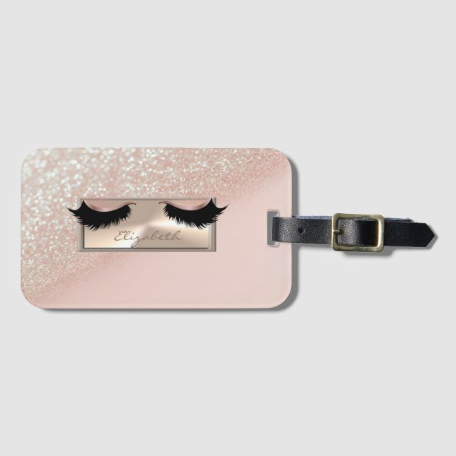 Étiquette À Bagage Moderne Chic Girly Glittery Bokeh Ombre Faux Lashe (Devant Horizontal)