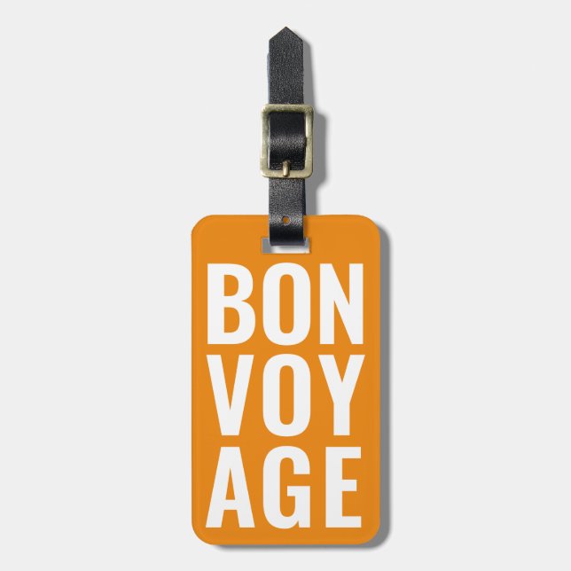 Étiquette À Bagage Moderne Cute Funny Bold bon voyage Neon Orange (Devant Vertical)