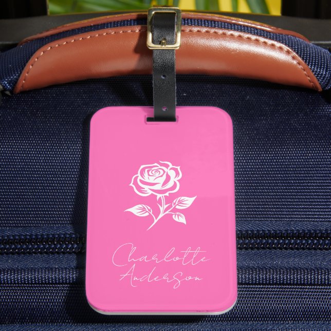 Étiquette À Bagage Moderne Élégant Rose Chaud Et Rose Nom Personnalis (Insitu Rectoal 2)
