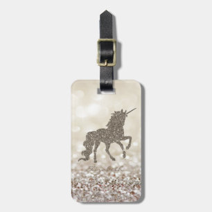 Étiquette À Bagage Moderne Élégante Féminine, Licorne Paillettes Doré