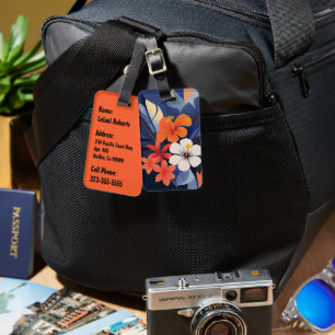 Étiquette À Bagage Moderne Hawaïen de milieu de siècle Hibiscus et Pl