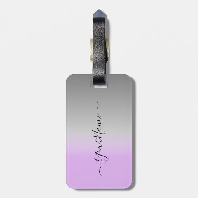 Étiquette À Bagage moderne lilas-gris ombré personnalisé (Dos Vertical)