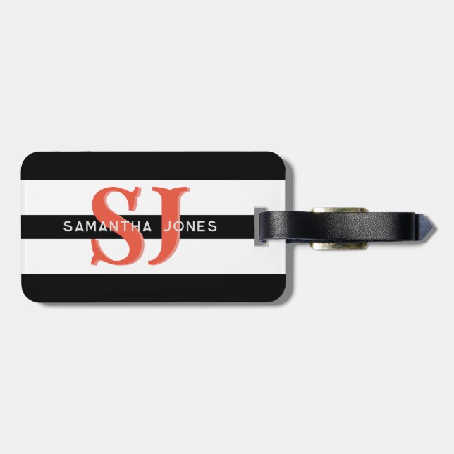 Étiquette À Bagage Moderne minimal Gras Gras Diapositives Initiales M (Dos horizontal)