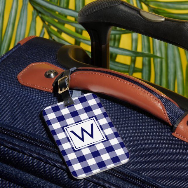 Étiquette À Bagage Moderne Monogram Marine et White En vichy Motif (Insitu Rectoal 1)