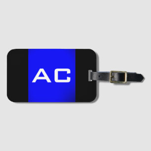 Étiquette À Bagage Moderne Monogramme Bleu Plaine Noire