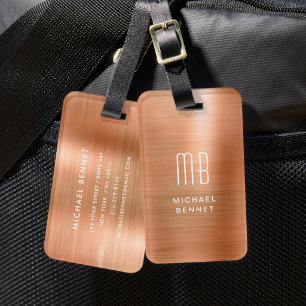 Étiquette À Bagage Moderne Monogramme Cuivre Métallisé