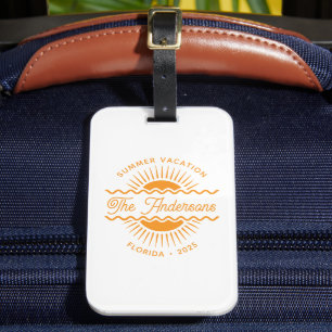 Étiquette À Bagage Moderne Orange Sunny Summer Nom de famille Vacance
