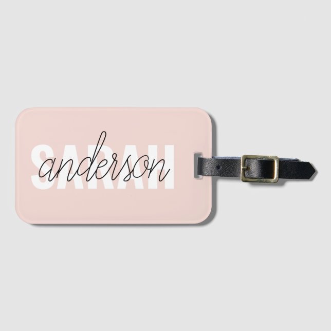 Étiquette À Bagage Moderne Pastel Rose Beauté Personnalisée Vous Nom (Devant Horizontal)