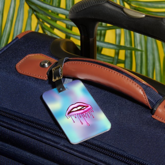 Étiquette À Bagage Moderne Stylisé Metallic Lèvres à gouttes Holograp (Insitu Rectoal 1)