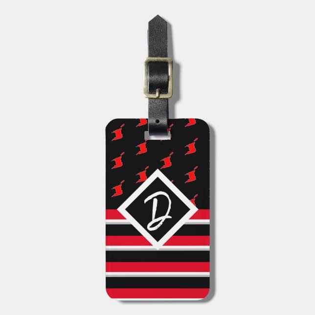 Étiquette À Bagage Modifiable - Initiale de monogramme rouge blanc no (Devant Vertical)