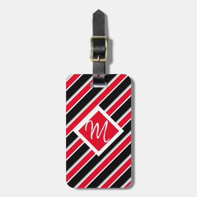 Étiquette À Bagage Modifiable - Initiale de monogramme rouge blanc no (Devant Vertical)