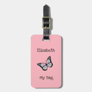 Étiquette À Bagage Mon sac mignon rose avec papillon et nom de la fil