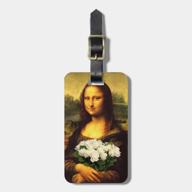 Étiquette À Bagage Mona Lisa Avec Bouquet De Roses Blanches (Devant Vertical)