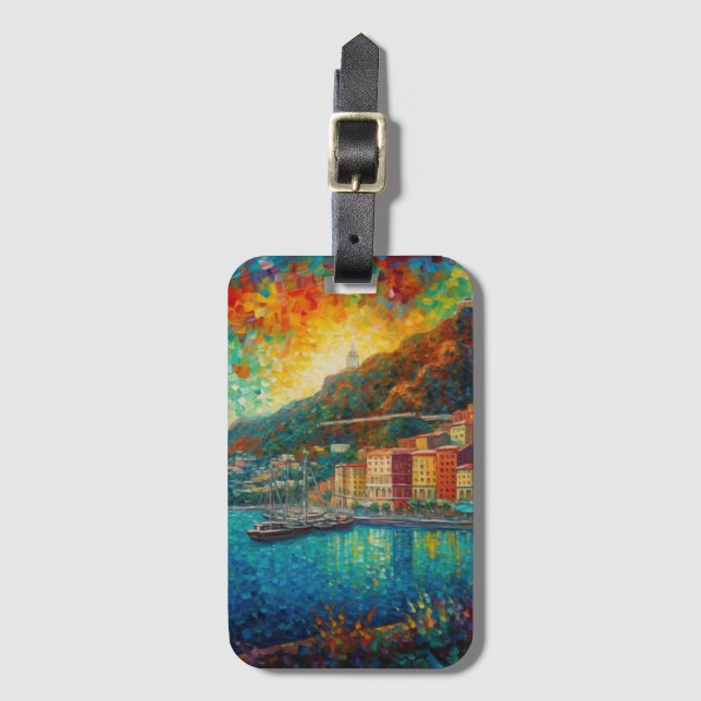 Étiquette À Bagage Monaco, Monte-Carlo Bay en style van Gogh (Devant Vertical)