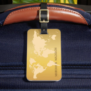 Étiquette À Bagage Monde Carte Voyageur Gold Brush metal Monogramme
