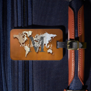 Étiquette À Bagage Monde Carte Voyageur Personnalisé Nom Monogramme L