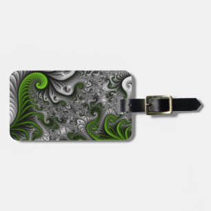 Étiquette À Bagage Monde Fantastique Art Fractal Abstrait Vert Et Gri