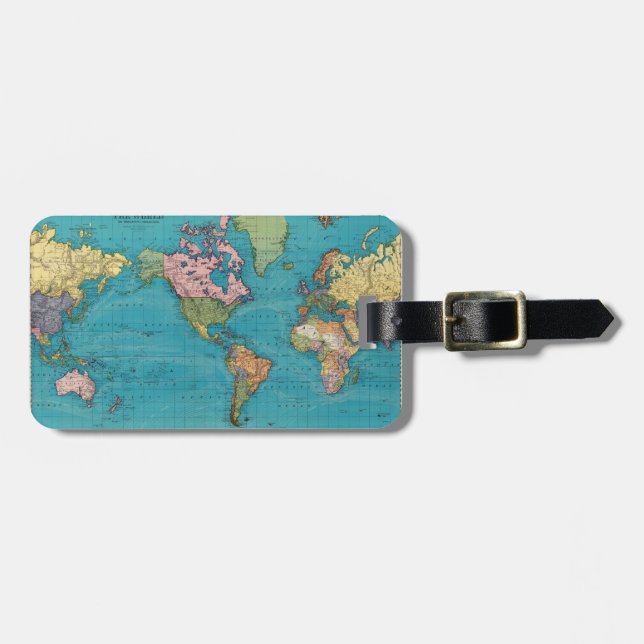 Étiquette À Bagage Monde, la projection de Mercator (Devant horizontal)