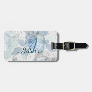 Étiquette À Bagage Monogram Blue Roses grunge