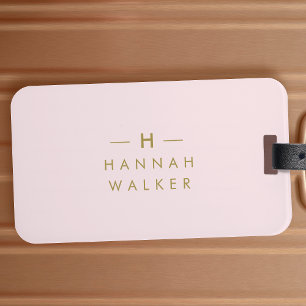 Étiquette À Bagage Monogram Blush   Elegant Gold Minimum