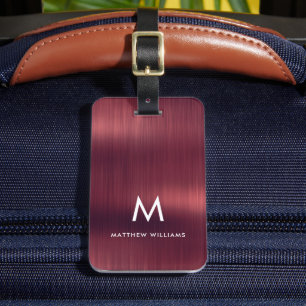 Étiquette À Bagage Monogram Bourgogne Faux Métal Brossé