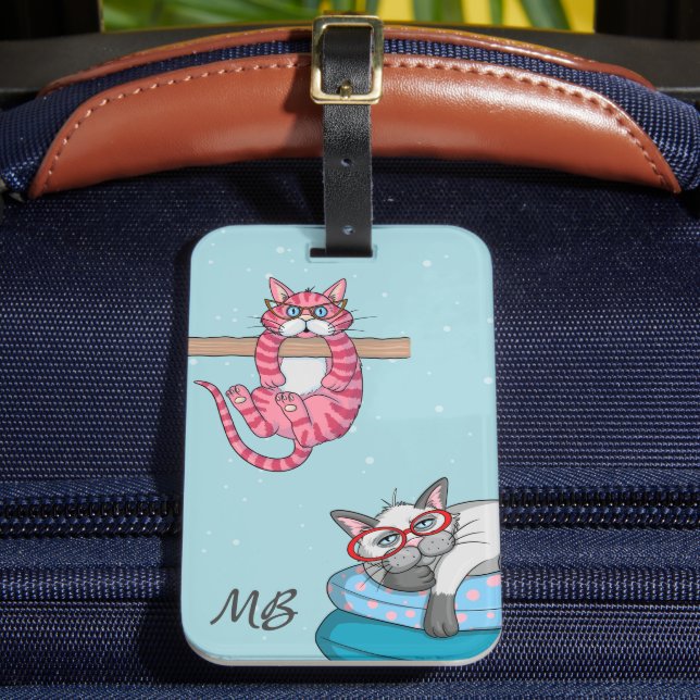 Étiquette À Bagage Monogram Funny Whimsical Chats tendance moderne (Insitu Rectoal 2)