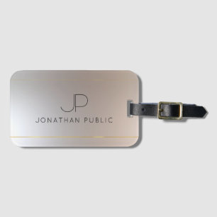 Étiquette À Bagage Monogram Gold Argent Look Elegant Modèle moderne