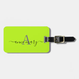 Étiquette À Bagage Monogram Neon Green Nom personnalisé initial Cadea