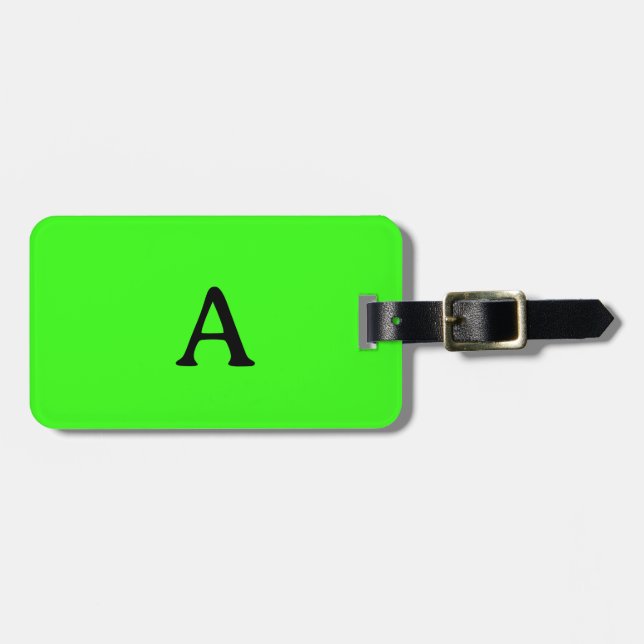 Étiquette À Bagage Monogram Neon Green Script Mariage Cadeau Favorise (Devant horizontal)