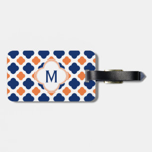Étiquette À Bagage Monogram Orange et Royal Blue Quatrefoil