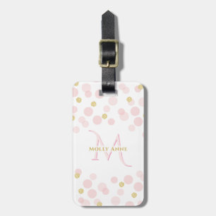 Étiquette À Bagage Monogram Pink Gold Parties scintillant Nom et adre