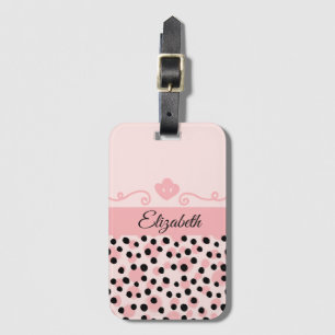 Étiquette À Bagage Monogram Rose Noir Léopard Imprimé Guépard Tendanc