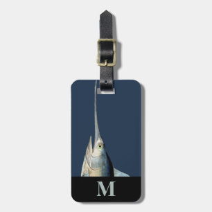 Étiquette À Bagage Monogram Travel Bleu Gris Espadon Tête de Poisson